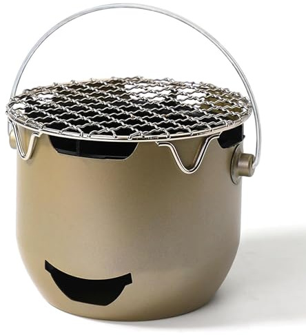 CAKEEYUM Bärbar kolgrill liten mini-grill med handtag för utomhusmatlagning rostfritt stål bordsskiva kolspis för camping picknick 1-2 personer använder olivgrön liten kol, bärbar kedja
