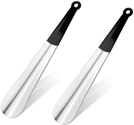 2 Pcs Shoe Horn Long Handle Stainless Steel Shoehorn 30cm Metal Shoe Spoon With Non Slip Rubber Grip Easy Wear Shoe Helper For Boots Trainers For Men Women Seniors Elderly Daily Use Home Travel