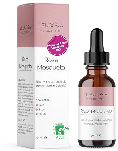 Leucosia Olio di Rosa Mosqueta Puro Biologico 50 ml per Rughe, Cicatrici e Smagliature, Rosehip Oil per Viso, Corpo, Mani, Olio di Rosa Canina Puro per Pelle Secca