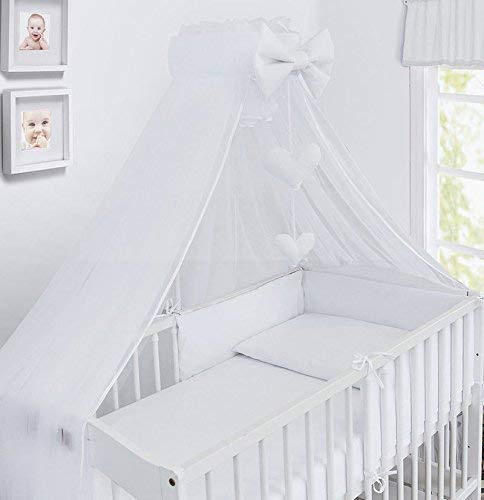 BABY CANOPY DRAPE MOSQUITO NET WITH HOLDER TO FIT COT & COT BED (WHITE)