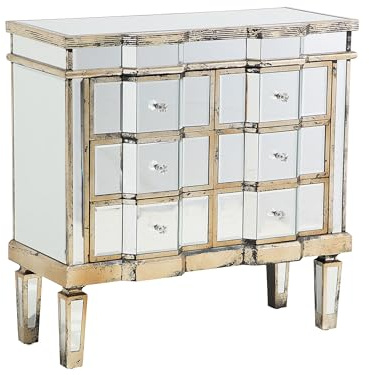 Beliani Comode au Design Victorien avec Surface en Effet Miroir et Quelques Finitions Dorées composé de 6 Tiroirs au Style Glamour