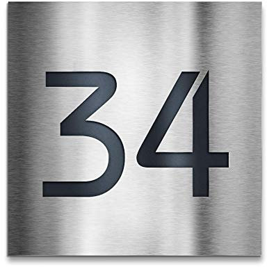 Metzler Hausnummer Edelstahl, individuelles Hausnummernschild, Hausnummer V2A-Edelstahl in Anthrazit, rostfrei, robust, gebürstet, 3D-Effekt, Made in Germany, inkl. Befestigungsmaterial (30 x 30 cm)