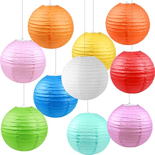 Bunte Papierlaternen, WEONE 10 Stücke Faltbar Papier Lampions Laternen Lampenschirm für Hochtzeit Geburtstage Dekoration Größe 30cm