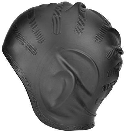 Cuffia da bagno in silicone per piscina confortevole per capelli lunghi con cappuccio protettivo per orecchie(Nero)