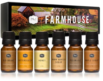 P&J Fragrance Oil Farmhouse Set | Old Books, Butterscotch, Honey, Warm Vanilla Sugar, Pecan Pie, Maple Syrup Candle Scents for Candle Making, Freshie Scents, Soap Making Supplies