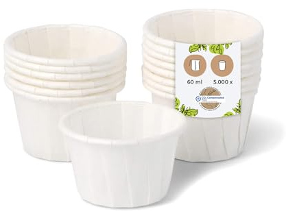 BIOZOYG Contenitori di carta 60 ml bianchi I Ciotola sostenibile per salse e condimenti I Coppa bianca in carta cerata I biodegradabili e senza plastica I in materiali riciclati I 5000 pz.