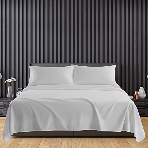 Linens World Egyptian Cotton Flat Sheets Breathable, Anti Wrinkle, Fade Resistant 200 Thread Count Bed Sheets Double Bedding & Linen- Silver Bedding Double 240 x 254cm Double Flat Sheet