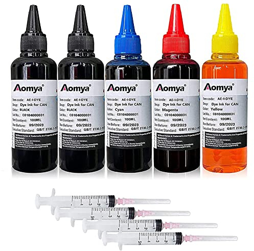 Aomya Kit di ricarica inchiostro 5x100ml compatibile per Canon PGI-545 PGI-540 PGI-550 CLI-551 PGI-570 CLI-571 PGI-580 PGI-525 PGI-520 Cartuccia d'inchiostro ricaricabile con 4 siringhe,2BK+CMY