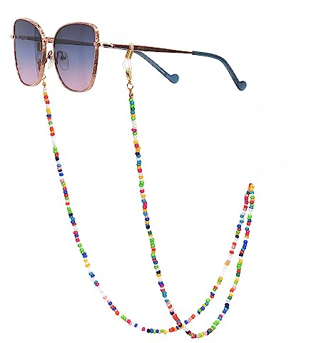 GERNEO® – San Francisco – Collana per occhiali e fascia per occhiali in colori arcobaleno in oro 18 carati o argento 925 – con vere pietre colorate – per occhiali da lettura e occhiali da sole