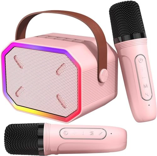 Karaoke Maschine mit 2 Drahtlosen Mikrofonen, Bluetooth Karaokemaschinen für Kinder Erwachsene, Tragbarer Karaoke-Player Mikrofon zum Aufladen mit Stimme wechselnde Effekte & LED-Lichter