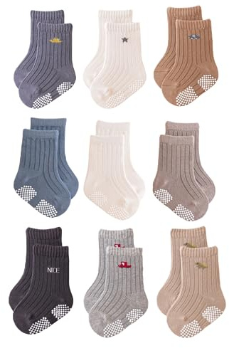 J Poqobog Non-Slip Socks for Baby Girls Boys 9 Pairs Children Non-Slip ABS Socks Sports Socks Stopper Socks, Boys-9 Pair, 3-12 Monate