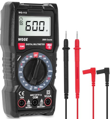 WGGE Digital Multimeter with Case, DC AC Voltmeter, Ohm Volt Amp Test Meter and Continuity Test Diode Voltage Tester for Household Outlet, Automotive Battery Test (Anti-Burn with Double Fuses)