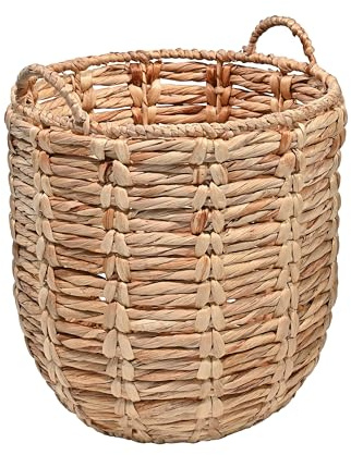 happimess BSK1003A Laurel Bohemian Hand-Woven Abaca Wicker Storage Basket with Handles, Seagrass Container for Decoration in Bedroom, Living Room, Laundry Room, Entryway, Natural