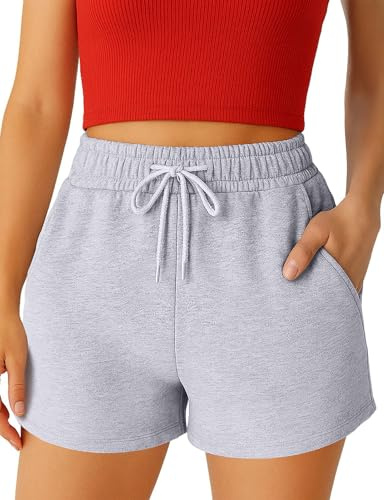 ROSS CAMP Kurze Hose Damen – Shorts Damen Sommer, Kurze Sporthose Laufshorts, Trainingshose Women Hosen Kurz Laufhose (Grau, M)