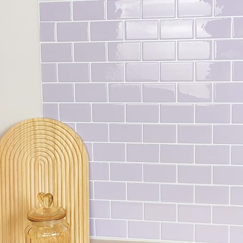 Alwayspon 10 Sheet Purple 3D Vinyl Wall Tile Sticker Transfers, Thicken Peel and Stick Self-Adhesive Waterproof Splashback Stick on Tile Decals for Kitchen Bathroom Wall, 12inchx6inch