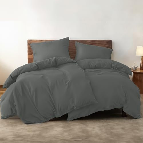 Dreamzie Bettwäsche 135x200 Baumwolle 4teilig - Dunkelgrau - 2X Bettbezug 135x200 und 2X Kissenbezug 80x80 cm - Oeko-Tex Zertifiziert - Bettwäsche 135x200 4teilig