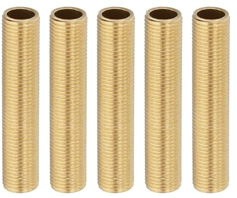 PATIKIL M10 Fine Thread Brass Lamp Pipe Nipple 2 Length for Lamp Lights | 50mm,5Pcs,Hollow Tube Adapter Coupler Connector Pipe Fitting Hardware DIY Repair Part