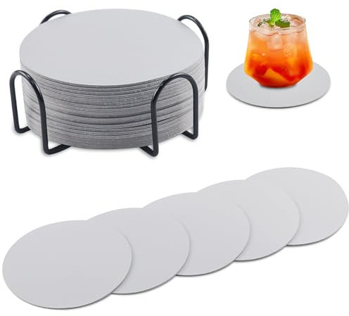 20 Stück Glas untersetzer Set,Untersetzer Gläser 20er Set,Lsoliert Glas Untersetzer-Set,Gläser,Tassenuntersetzer,mit Halter, für alle Arten von Tassen(Grau Beige)