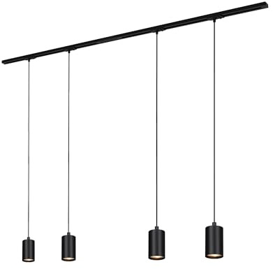 BRILONER - Track System Rail Complete Set, 4X GU10 Pendant, Feed, Track System Ceiling, Spotlight Rail, Ceiling lamp, Ceiling Light, Pendant lamp, Pendant Light 1.5m, Black