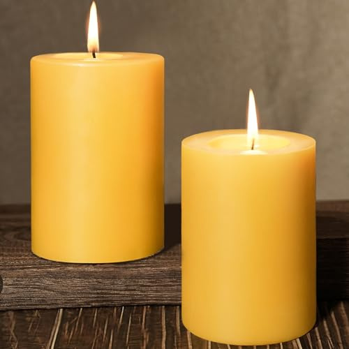 Lot de 2 bougies piliers en cire d'abeille naturelle, 104 à 110 heures de combustion biologique, bougies d'urgence non parfumées 7,1 x 10,2 cm, bougies piliers en cire d'abeille 100 % pure pour paryer