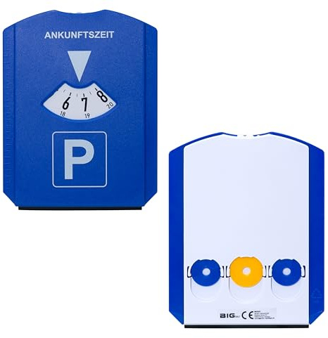 BIGtec Parkscheibe Auto Parkuhr mit Eiskratzer Schreibenkratzer 3 x Einkaufswagenchip Gummilippe Einkaufschip Schneekratzer PKW LKW StVO Konform Auto Zubehör Innenraum Kunststoff-Parkscheibe