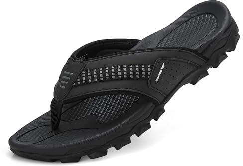 ARRIGO BELLO Tongs Homme Sandales de Sports Été Antidérapante Flip Flops Piscine Chaussures de Support pour l'extérieur, Randonnée Taille 41-46(Noir,43)