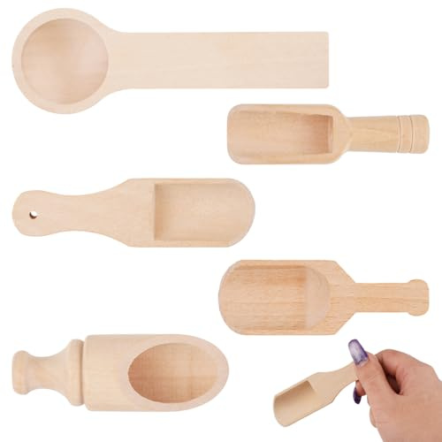 5 Piezas Cucharas Pequeñas de Madera, Mini Cuchara de Madera, Cucharas de Madera Pequeñas, Mini Pala de Madera, Cuchara Especias de Cocina para Leche en Polvo, Café, Especias