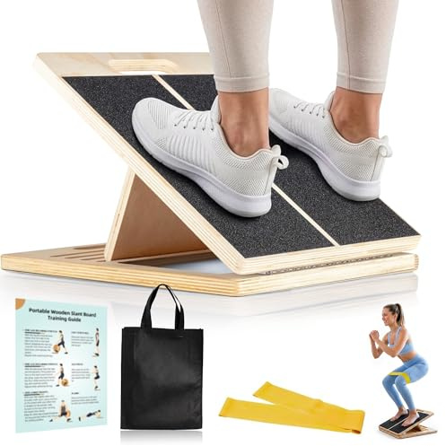 Slant Board for Calf Stretching | Adjustable Wooden Incline Board | 25°–45° Angles | Anti-Slip Calf Stretcher | 300lb Capacity | Portable & Foldable | Plantar Fasciitis Achilles Rehab Squats Mobility