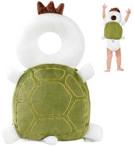Baby Head Protector Backpack Cute Breathable Stuffed Head Protection Backpack with Chest Strap Adjustable Shock Absorption Protector for Baby Walking, Turtle