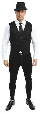 P’TIT CLOWN - 43913 - Gilet Sans Manche Tissu - Waistcoat - Pour Compléter Costume Homme - Pour Déguisement Carnaval, Halloween, Cosplay, Fête Costumée - Polyester - Noir - L/XL