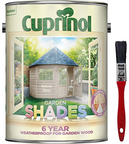 New 2018 Improved Formula Cuprinol Garden Shades Natural Stone 5L. Now Offers 6 Year Garden Wood Weather Protection. Includes PSP Touch up Wood Care Brush.