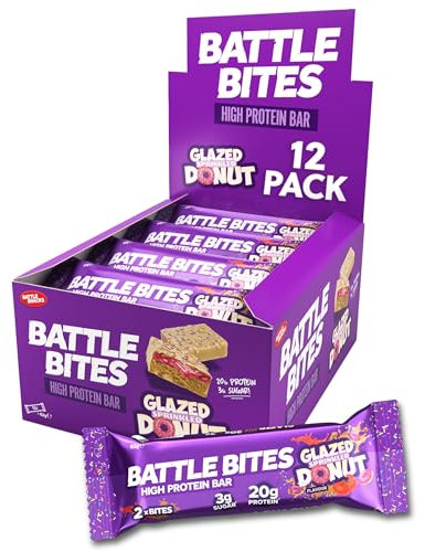 Battle Bites High Protein Bar, 12 x 62 g Low Carb Protein Bars - Glazed Sprinkled Donut