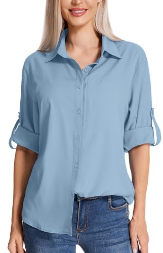 Women's Long Sleeve Safari Clothes UPF 50+ Hiking Fishing Shirts,Sun Protection Quick Dry Light Cooling Shirts(5019 Blue XL)