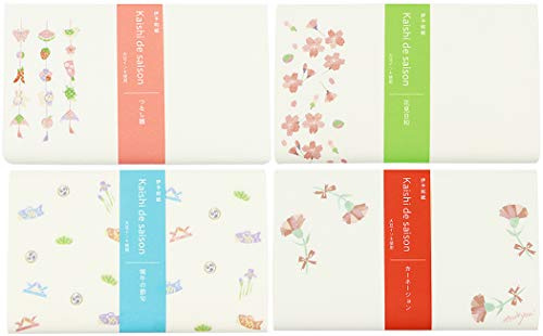 Kamiso Sansho Kaishi de Seison Kashi Kaiseki Paper Set of 4 (Tsurushi Hina, Hanami Biyori, Dragon Boat Festival, Carnation), 5.9 x 5.9 x 0.2 inches (15 x 15 x 0.5 cm)