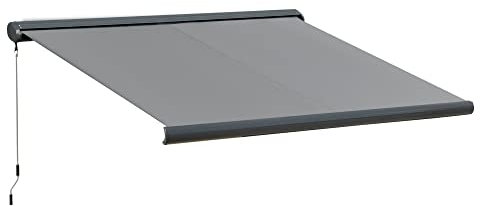 Outsunny 3x2.5m LED Light Full Cassette Case Electric/Manual Awning Door Window Sun Shade Patio Canopy Retractable w/Remote Grey