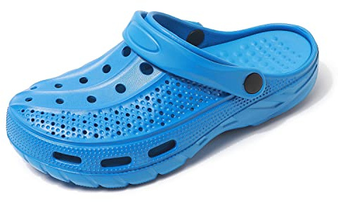 INMINPIN Zuecos Mujer Hombre Sandalias de Playa Respirable Ligeros Zapatos de Jardin Verano Antideslizante Zapatillas de Piscina con Soporte del Arco,Azul Claro,36/37 EU