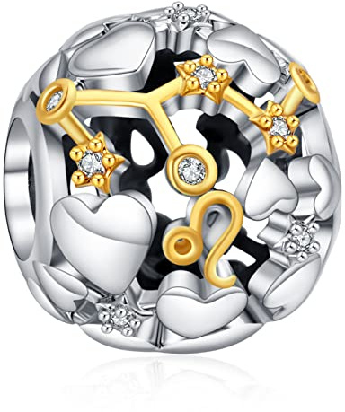Annmors Sternzeichen Birthstone Charm for Bracelet Necklace 925 Sterling Silber Bead with Cubic Zirconia Löwe Charms Anhänger für Armbänder Halskette,Christmas Birthday Gifts for Women Girl Friend