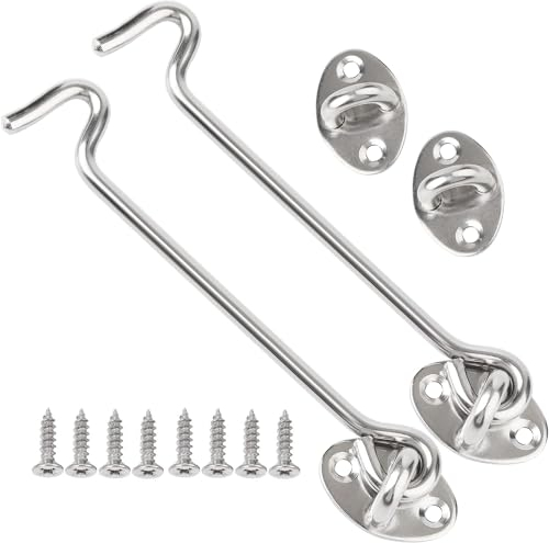 Litensh 2PCS Sturmhaken Edelstahl, Kabinenhaken und Ösenriegel, Schrankriegel, Scheunentürhakenschloss, Tortürhaken und Ösenriegel, Tuerhaken Riegel Tuerriegel Kabinenhaken (8 Inch)