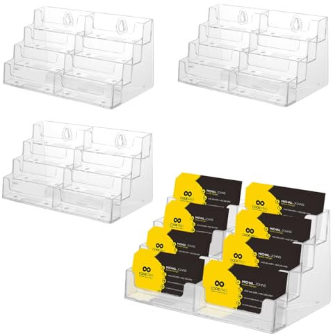 LDXDRU 4 Stück Visitenkartenhalter, Acryl Visitenkartenständer, Visitenkartenbox mit 8 Fächern, Kartenständerfür Visitenkarten-Display, Karten-Organizer für Schreibtisch und Büro