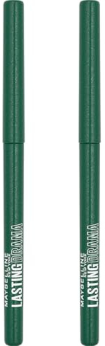 Maybelline New York, Matita Automatica, Tenuta fino a 36H ore, Waterproof, Lasting Drama, Tonalità: Green With Envy, Confezione da 2