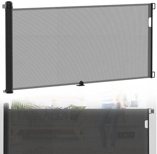 HENGMEI Dörrskyddsgaller, klämfäste, trappskydd, utdragbar 0–300 cm, trappskyddsrullgardin, hundbarriär, infällbart dörrgaller, hunddörr för spädbarn och husdjur (svart)