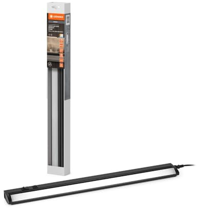 LEDVANCE Linear Turn Connect luminaria bajo mueble con función de inclinación, 55 cm, 10 W, 620 lm, 3000/4000/6500 K, luz blanca cálida/fría/diurna, CCT regulable, aluminio negro, IP20