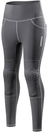 WOSAWE Women's Motorcycle Yoga Leggings with Removable Knee Pads Butt Lifting Cargo Pants, New Grey Medium