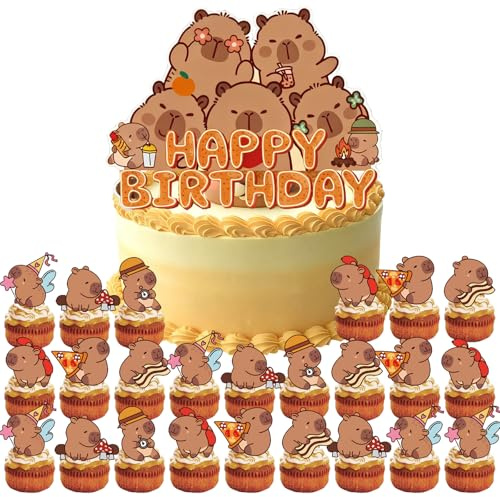 AUNGKWANG 25 Piezas Capybara Cake Topper, Capybara Decoracion Cumpleaños, Decoraciones para Pasteles con Personajes, para Decorar Cupcakes, Muffins, Tartas y Otros Dulces