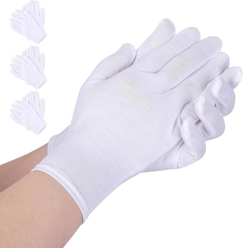 AovYoo Guantes de Algodón Blanco (92%) para Hidratación de Manos, 3 Par de Guantes Cosméticos Suaves para Dormir, Eccema y Piel Seca, Elásticos y Lavables, Talla Grande (Plus Size)