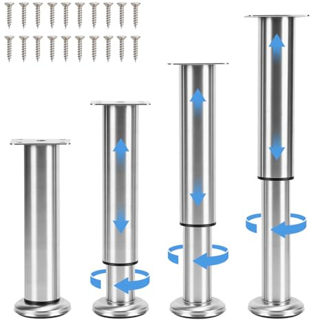 4 pezzi Regolabili Piedini per Mobili, Gambe per Mobili di Supporto In Acciaio Inossidabile con Cuscinetto Antiscivolo, portata fino a 500kg per Credenza Mobile TV Divano Letto (18-30CM)