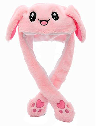 CICITOYWO Funny Plush Bunny Hat Ear Moving Jumping Rabbit Fun Cute Animal Flap Cap Unisex for Women Girls Children Party Holiday Halloween Christmas Dressup Cosplay Costume Gift(Pink)