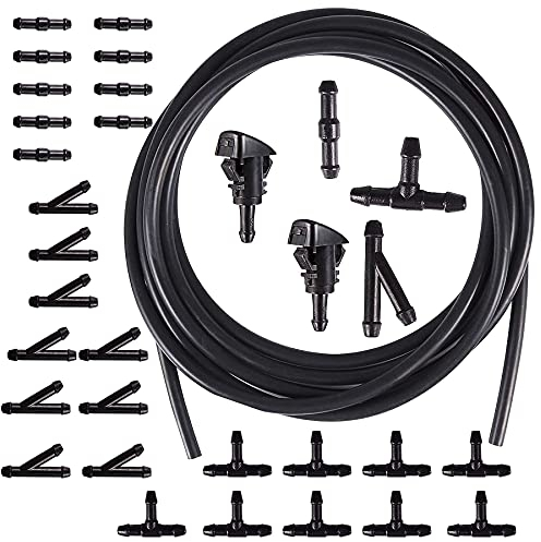 HUAZIZ Universal Scheibenwaschanlage Schlauch, Wischwasserschlauch Reparaturset, Automotive Schlauch, Isolierschlauch, Universal Scheibenwaschanlage+30 Stücke Schlauchverbinder+Sprühdüse