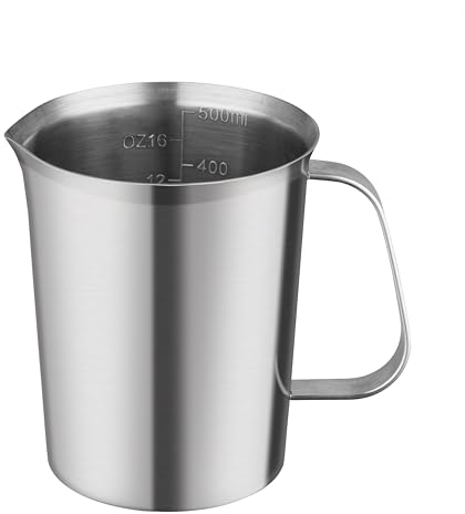 CURTA 18/8 Edelstahl Messbecher mit Griff und Ausgießlippe, Metallkrug mit oz und ML Markierung, 500 ml - Tassen), robuster Krug …