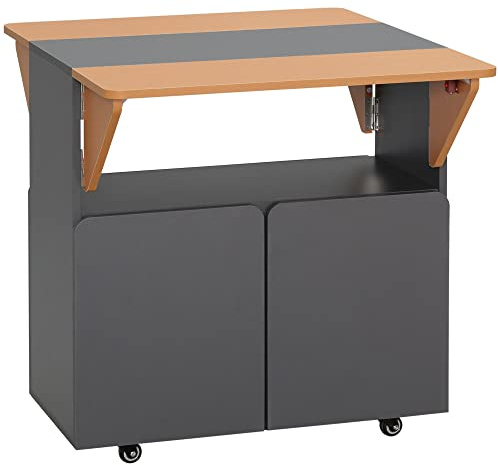 HOMCOM Mesa plegable que ahorra espacio para 4 personas, máx. con 4 ruedas, estante oculto y armario con puertas, 70 x 83 x 75 cm, amarillo y gris